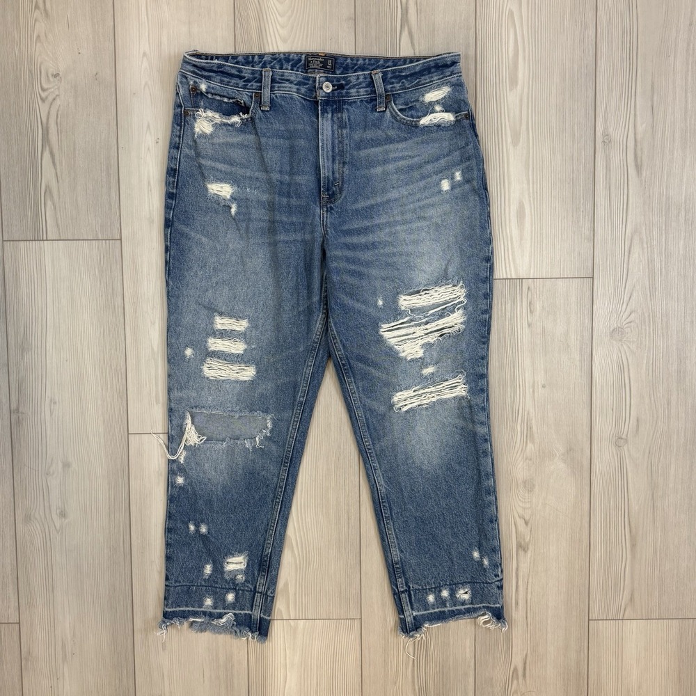 Abercrombie & Fitch Annie High Rise Girlfriend Jeans, Size 32/14R Distressed